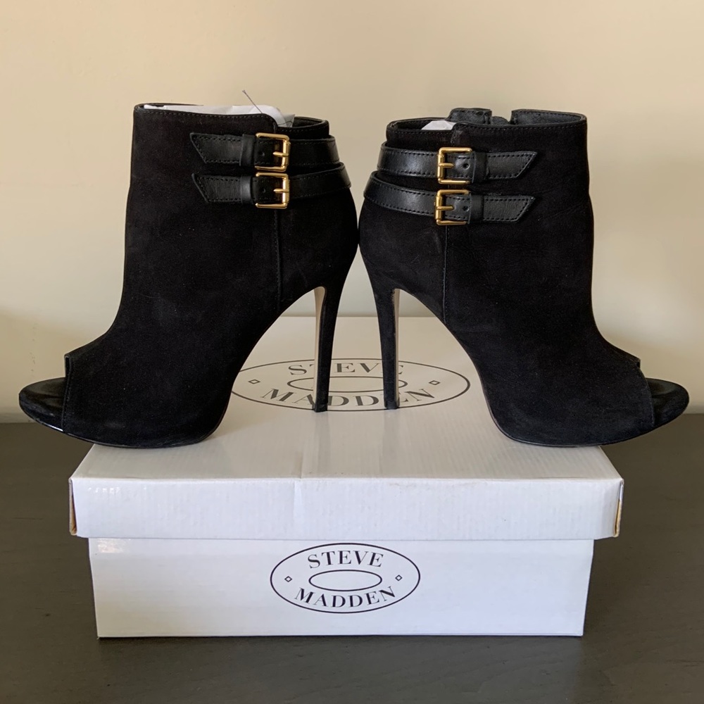 Steve Madden open toe black suede booties - Picture 9 of 11